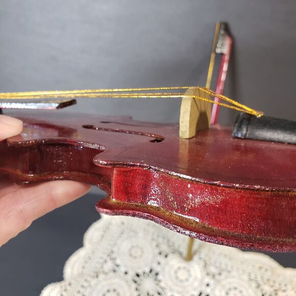 Vintage Faux Miniature Wooden Violin with Bow Shelf Decoration Decor 15" - Picture 10 of 12